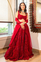 Alekha Advani Jain In Our Crimson Aura Lehenga Set