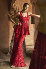 Fiery Blossom Peplum Set