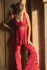 Fiery Blossom Peplum Set