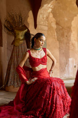 Alekha Advani Jain In Our Crimson Aura Lehenga Set