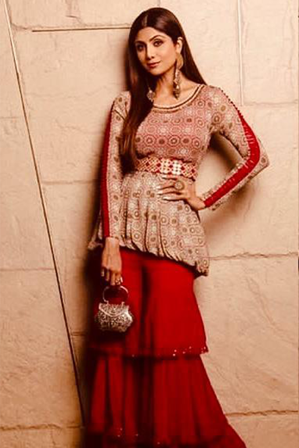 SHILPA SHETTY IN OUR SHAHEDA PRINTED PEPLUM SET Ridhima Bhasin