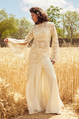 IVORY SCALLOP EMBROIDERED ASYMMETRIC KURTA SET