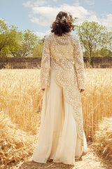 IVORY SCALLOP EMBROIDERED ASYMMETRIC KURTA SET