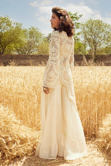 IVORY SCALLOP EMBROIDERED ASYMMETRIC KURTA SET