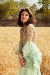 AQUA EMBROIDERED SHARARA SET