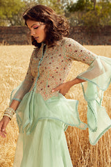 AQUA EMBROIDERED SHARARA SET