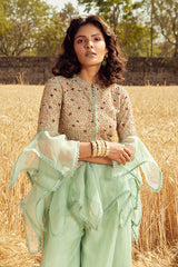 AQUA EMBROIDERED SHARARA SET