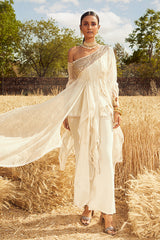 IVORY ONE SHOULDER EMBROIDERED ASYMMETRIC KURTA SET