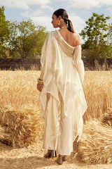 IVORY ONE SHOULDER EMBROIDERED ASYMMETRIC KURTA SET