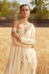 IVORY ONE SHOULDER EMBROIDERED ASYMMETRIC KURTA SET