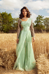 AQUA EMBROIDERED SHARARA SET