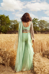 AQUA EMBROIDERED SHARARA SET