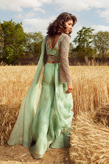 AQUA EMBROIDERED SHARARA SET