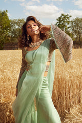 AQUA EMBROIDERED SHARARA SET