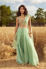 AQUA EMBROIDERED SHARARA SET