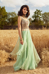 AQUA EMBROIDERED SHARARA SET