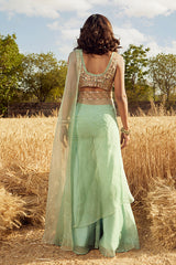 AQUA EMBROIDERED SHARARA SET