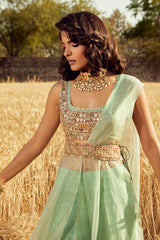 AQUA EMBROIDERED SHARARA SET