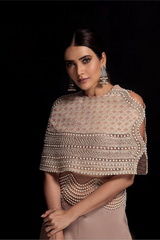 KARISHMA TANNA IN OUR BLUSH PINK PEARL EMBROIDERED CAPE