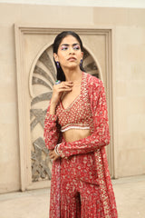 RED PRINTED CLASSIC JACKET SET