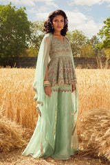 AQUA EMBROIDERED PEPLUM SET