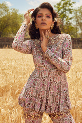 GREY PRINTED ANGRAKHA PEPLUM