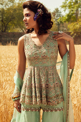 AQUA EMBROIDERED PEPLUM SET