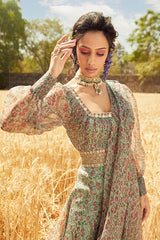 AQUA PRINTED SHARARA SAREE