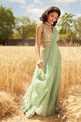 AQUA EMBROIDERED SHARARA SET