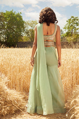 AQUA EMBROIDERED SHARARA SET