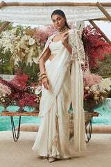 IVORY PEARL DROP EMBROIDERED SAREE