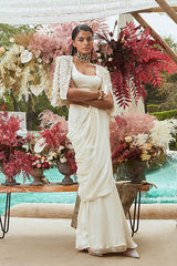 IVORY PEARL DROP EMBROIDERED SAREE