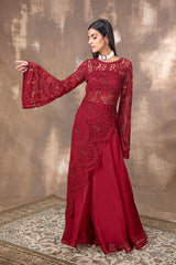 ROSA EMBROIDERED SCALLOPED ASYMMETRIC KURTA SET