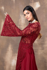 ROSA EMBROIDERED SCALLOPED ASYMMETRIC KURTA SET