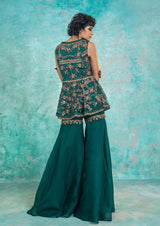 TEAL GREEN EMBROIDERED PEPLUM SET