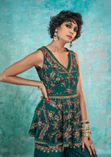 TEAL GREEN EMBROIDERED PEPLUM SET