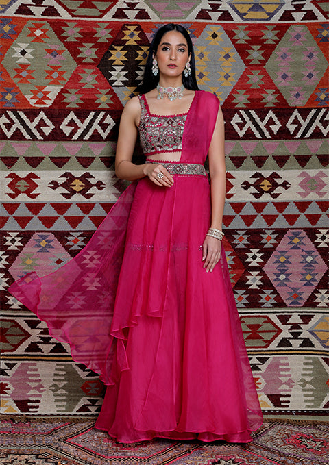 SEEMA DIWAN IN NOMADIC FUCHSIA PRINTED SHARARA SAREE