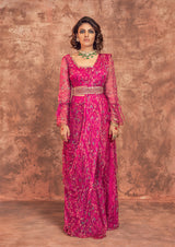 FUCHSIA PRINTED PRE-DRAPPED SAREE