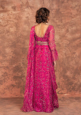 FUCHSIA PRINTED PRE-DRAPPED SAREE