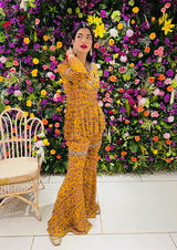 HANNAH KHAN IN MUSTARD PRINTED PEPLUM SET
