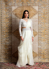 IVORY TONAL THREADWORK BELTED SHARARA SAREE