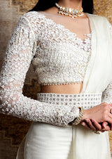 IVORY TONAL THREADWORK BELTED SHARARA SAREE