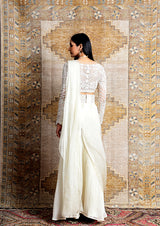 IVORY TONAL THREADWORK BELTED SHARARA SAREE