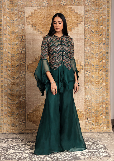 JEWELLED GREEN MBROIDERED ORGANZA PEPLUM SET Ridhima Bhasin JEWELLED GREEN MBROIDERED ORGANZA PEPLUM SET Ridhima Bhasin