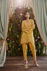 MELLOW YELLOW V-NECK EMBROIDERED KURTA SET