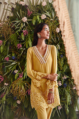 MELLOW YELLOW V-NECK EMBROIDERED KURTA SET