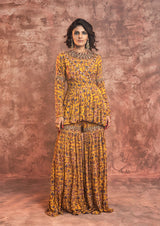 MUSTARD PRINTED PEPLUM SET