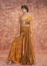 MUSTARD PRINTED SHARARA SAREE
