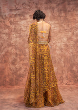 MUSTARD PRINTED SHARARA SAREE