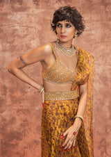 MUSTARD PRINTED SHARARA SAREE